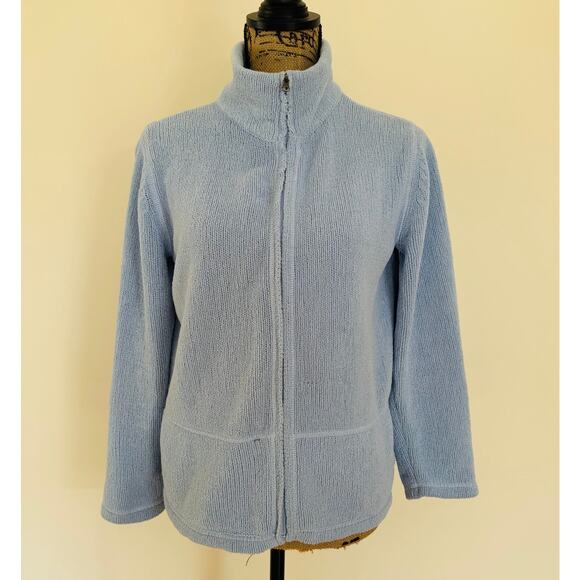 J. Jill Womens Powder Blue Chenille Full Zip Cozy Soft Sweater Jacket Size Small - Picture 2 of 10